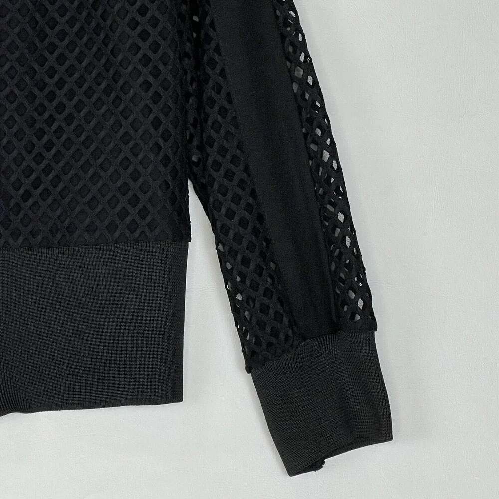 Women’s Small Black Mesh Lined Bomber Jacket Full Zip Long Sleeve